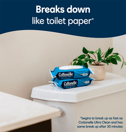 Cottonelle freshcare flushable wipes on top of the box